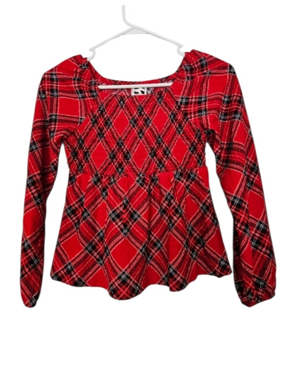 Self‎ Esteen Tartan Red Black Smocked Long Sleeved Blouse Girls Size M